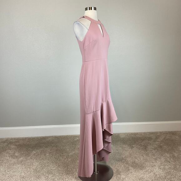 Betsy & Adam High Low Ruffled Evening Gown Pink Size 6 Cut Out Formal Dress - Picture 3 of 14